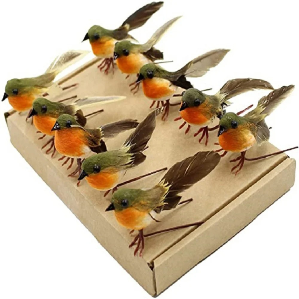 Christmas Tree Artificial - 12/1PS Artificial Feather Robin Bird Ornament