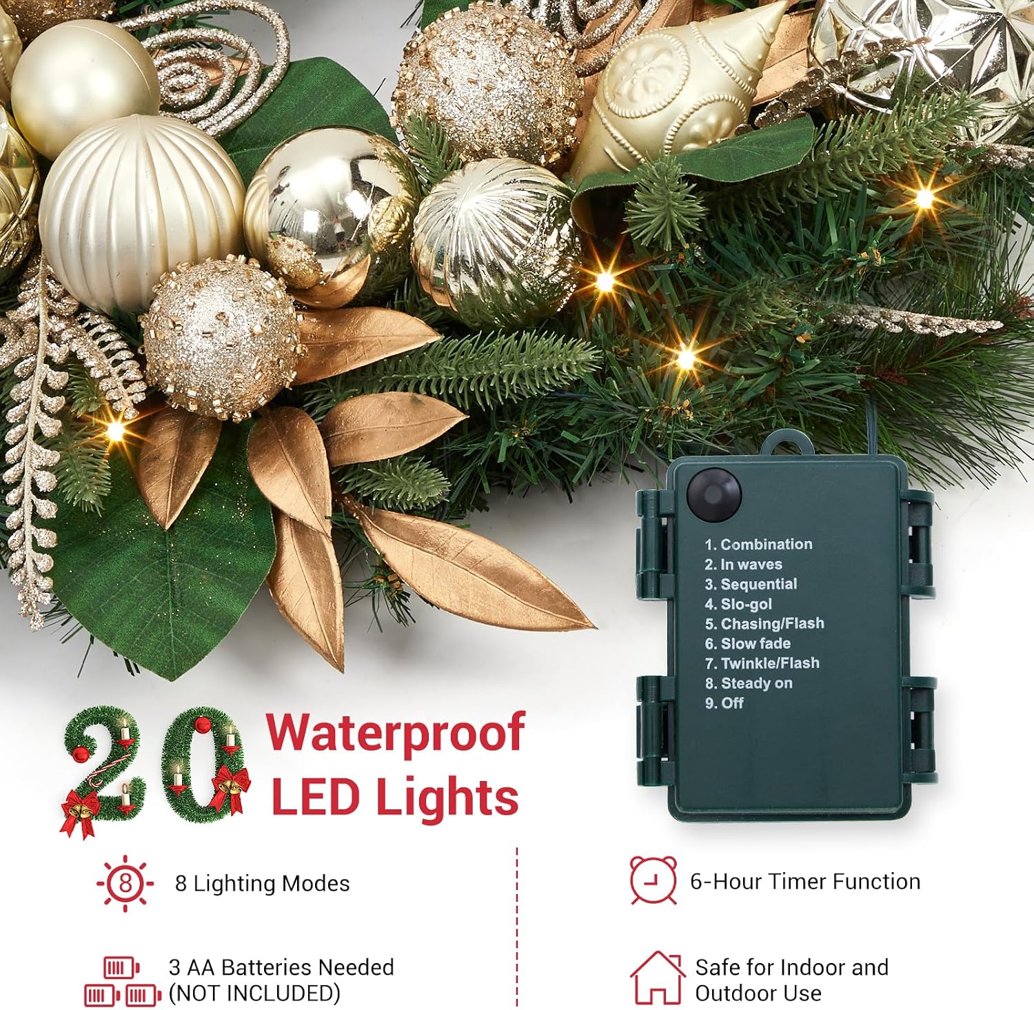 Garvee 24 Inch Christmas Wreat - Led Fairy String Lights 评论和价格