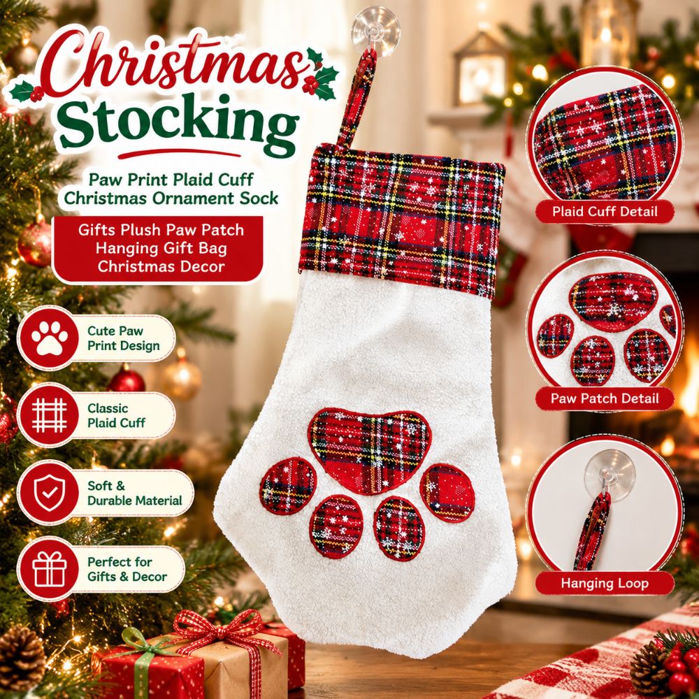 Xmas Gifts Paw Print Christmas - Christmas Stocking Hanging 评论和价格